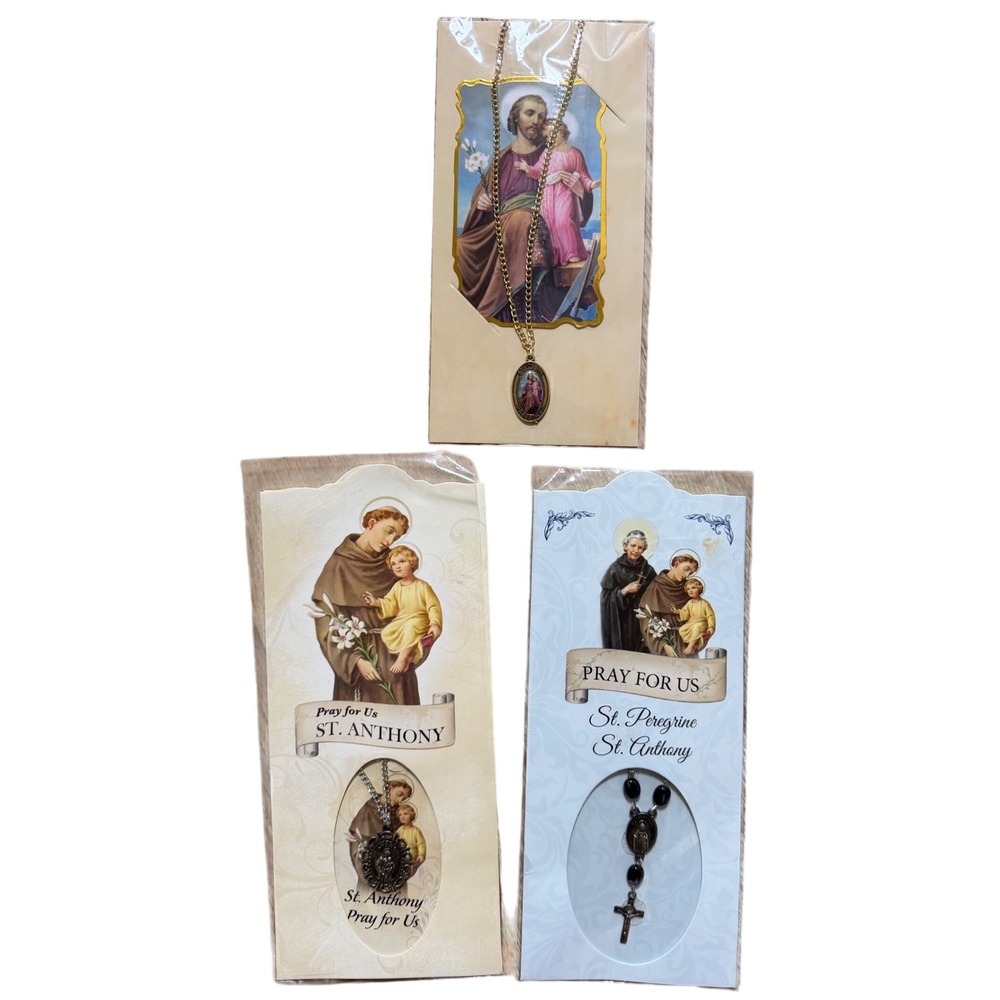 Catholic Saint Medal Set of 3 St Joseph St Anthony St Peregrine Rosary Pray Card